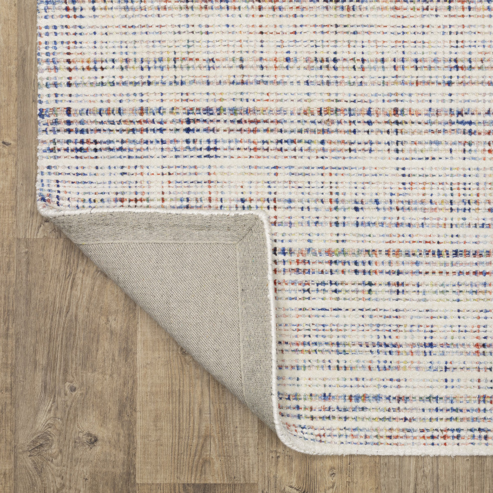 Cayden Textural Stripe Wool Blend Ivory/ Multi Hand-tufted Rug 5' x 8'