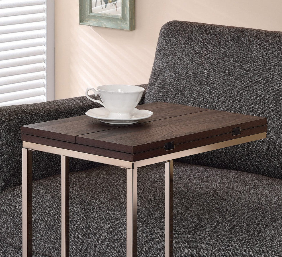 Snack Table With ExpandableTop, Chestnut and Chrome