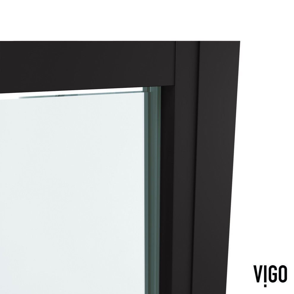 VIGO Astoria Framed Pivot Shower Door, Black, 30" W X 76" H, Clear Glass