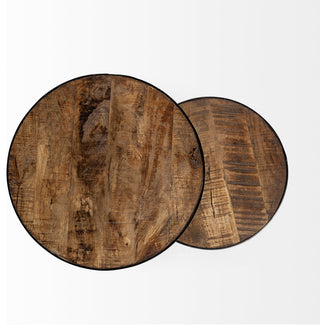 Clapp IV Medium Brown Solid Wood w/Black Iron Frame Nesting Tables