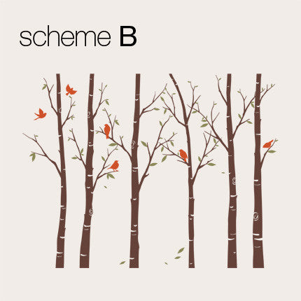 Thin Birch Tree Wall Decals, Color Scheme B, 96"