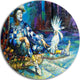 The Harlequin And White Parrot, Contemporary Round Metal Wall Art, 11"