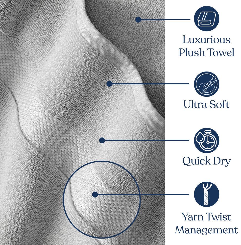 Delara 100% Organic Cotton Plush Bath Towels, 30"x58", Set of 1, Light Grey