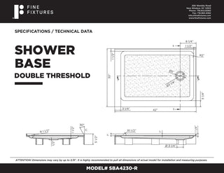 Fine Fixtures Double Threshold Acrylic Shower Base, 42 X 30, Right Hand
