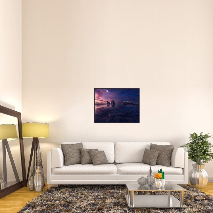 "Golden Bay When Night Falls" Framed Canvas Giclee by Yan Zhang, 37x28"