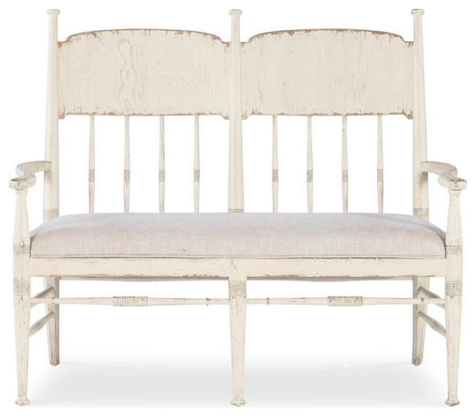 Americana Wood Dining Bench with Beige Fabric Seat by Hooker Furniture