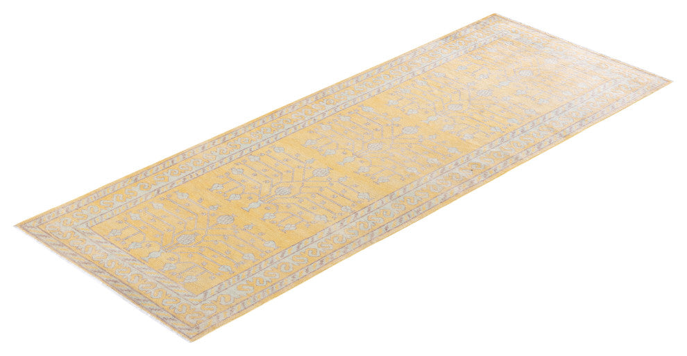 Eclectic, One-of-a-Kind Hand-Knotted Area Rug Yellow, 3'6"x9'0"