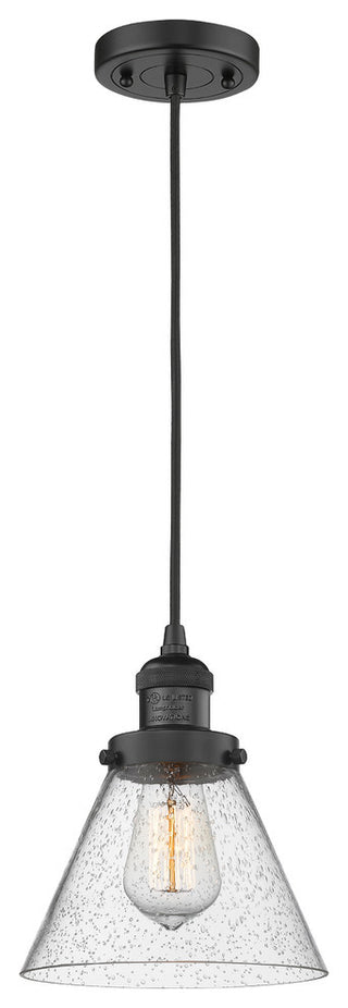 1-Light Large Cone 8" Pendant, Matte Black, Glass: Seedy