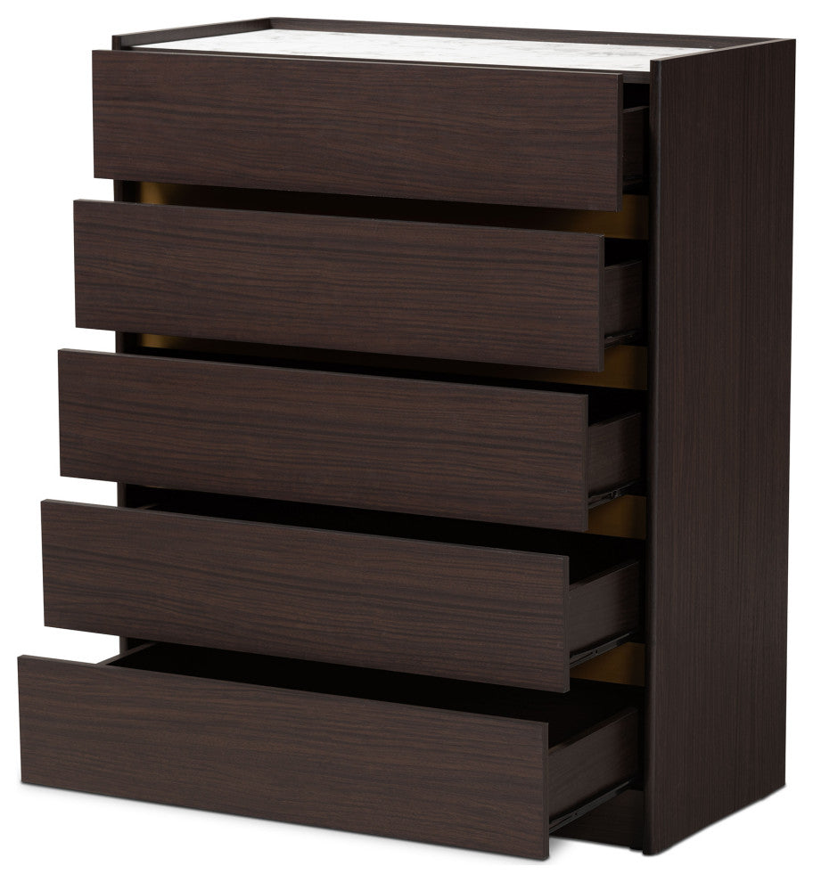 Mendoza Modern Contemporary Dark Brown Marble Effect Chest