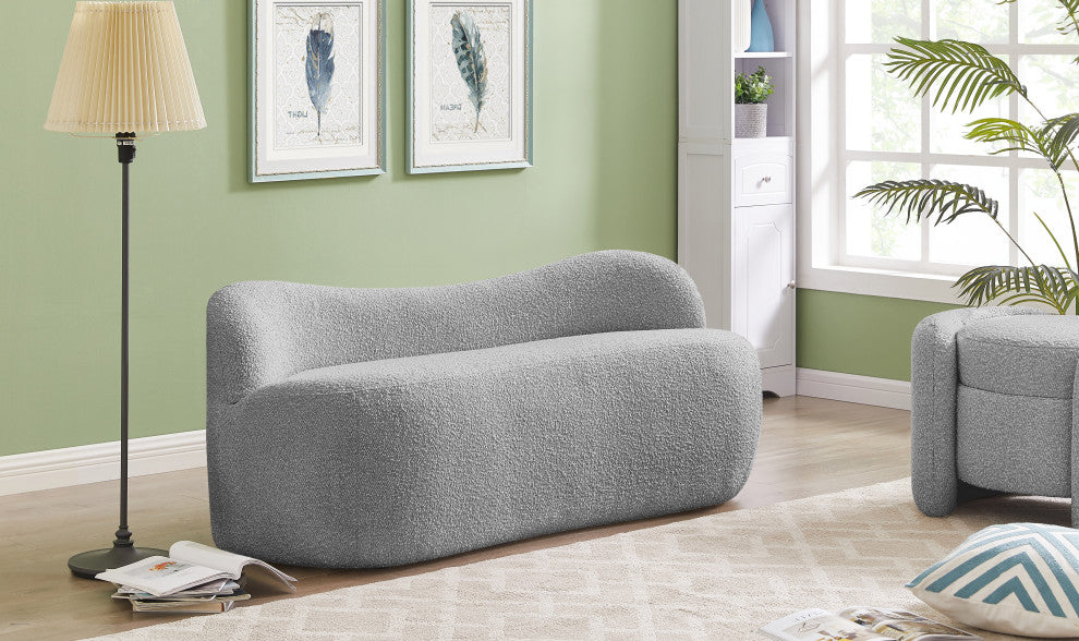 Flair Boucle Fabric Upholstered Bench, Grey