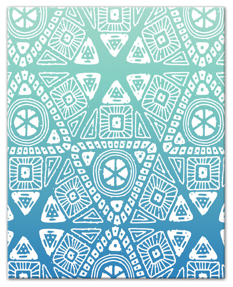Blue Sunset Tribal Pattern  8x10 Canvas Wall Art