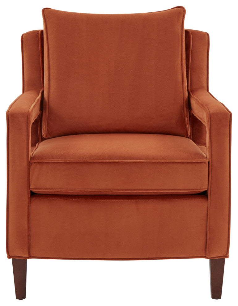 Questa Mid Century Velvet Accent Arm Chair, Burnt Orange