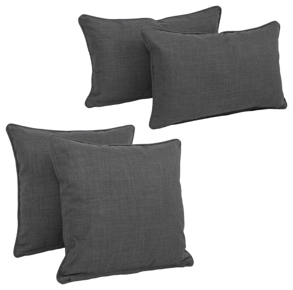 Double-Corded Solid Outdoor Throw Pillows With Inserts, Set of 4, Cool Gray
