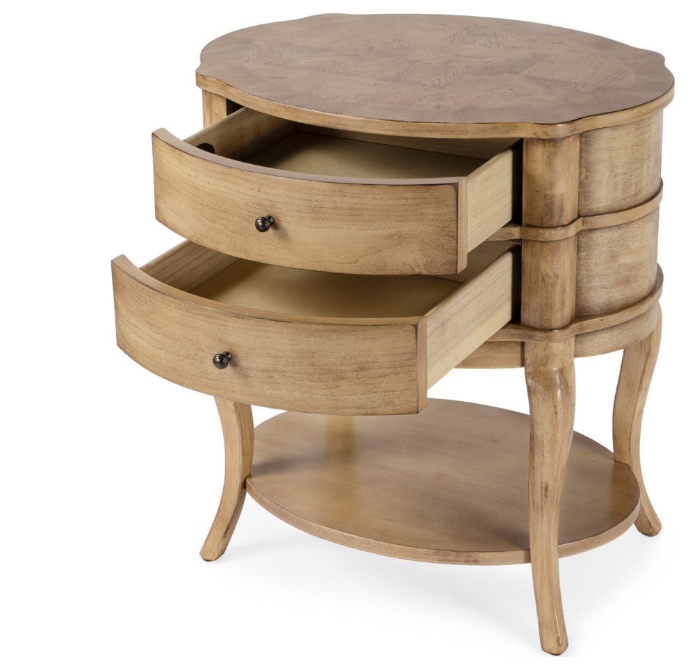 Jarvis Oval 2-Drawer Side Table, Antique Beige