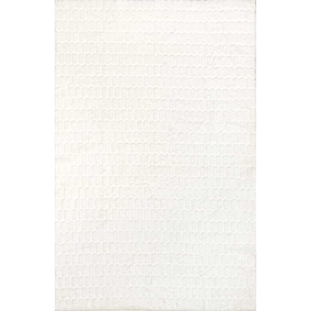 Nuloom Nia Tile Faux Rabbit Machine Washable Area Rug, White 7'6"x9'6"