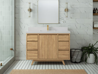 Madison Teak 48 Single Sink Bath Vanity in Light Natural 2" Carrara Quartz