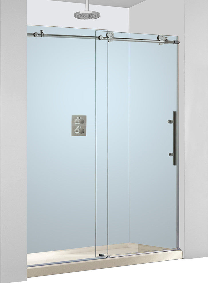 WoodBridge Frameless Brushed Stainless Steel Sliding Shower Door, 44"-48"x76"