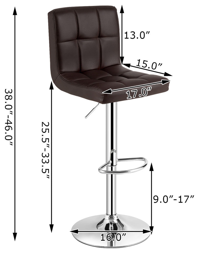 Costway Set of 2 Adjustable Bar Stools PU Leather Swivel Counter Pub Chair