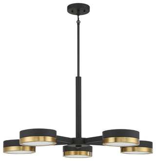 Ashor 5-Light LED Chandelier, Matte Black With Warm Brass Accents