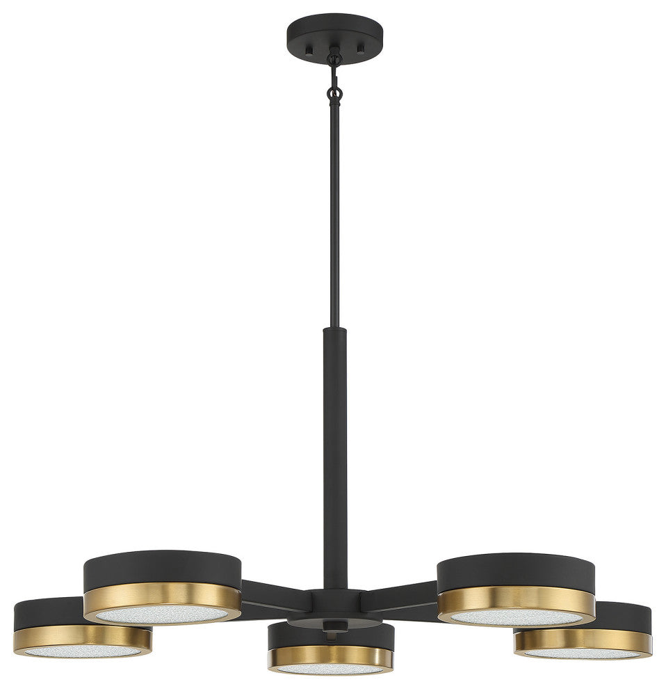 Ashor 5-Light LED Chandelier, Matte Black With Warm Brass Accents