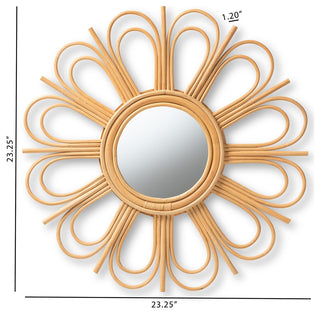 Modern Bohemian Natural Brown Rattan Accent Wall Mirror