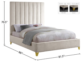 Via Velvet Upholstered Bed, Cream, King