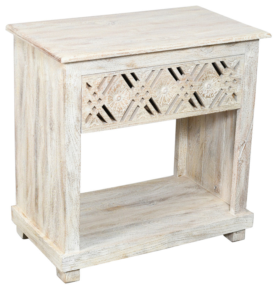 Manny 1-Drawer Solid Wood Nightstand, a Distressed White Finish