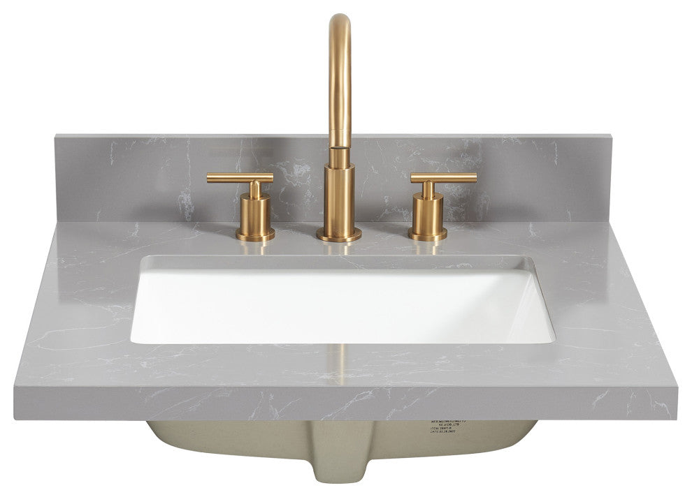 Jaen Composite Stone Vanity Top With Ceramic Sink, Reticulated Gray, 25"