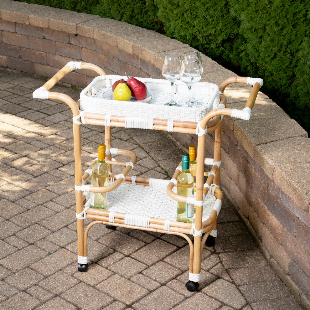 Butler Selena White Rattan Bar Cart