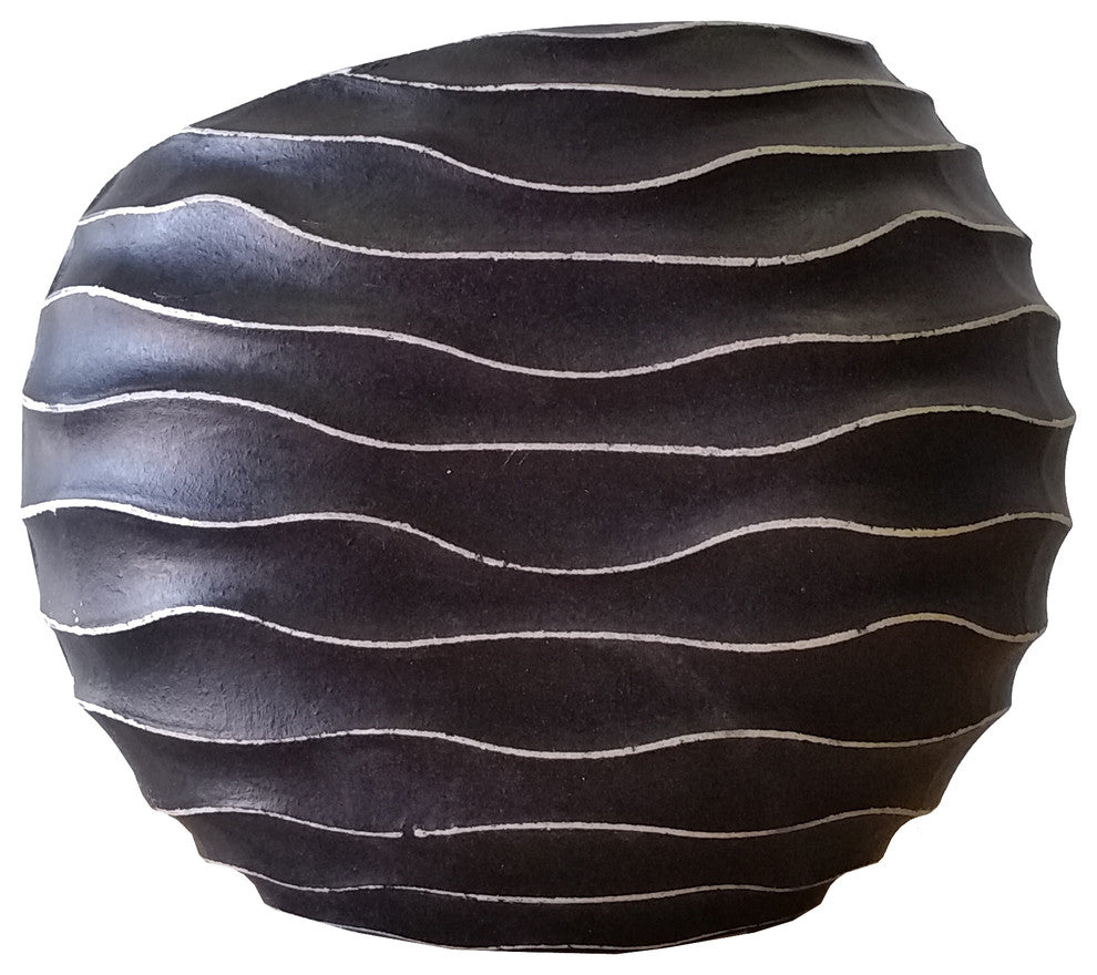 Asian-Inspired Wavy Flower Vase, Black, Wide