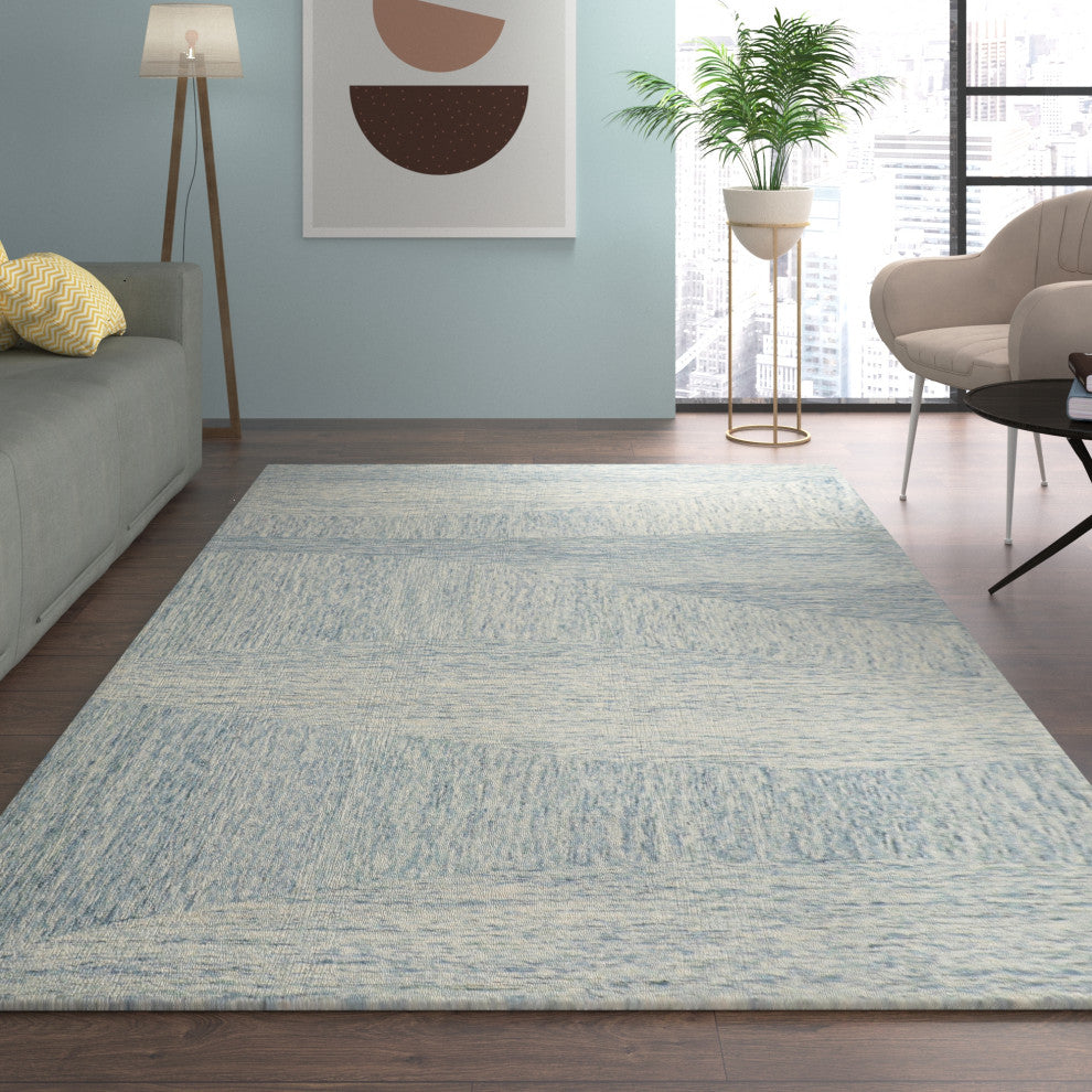 Estelle Modern Blue Abstract Hand-Tufted Wool Area Rug, 7'9" X 9'9"