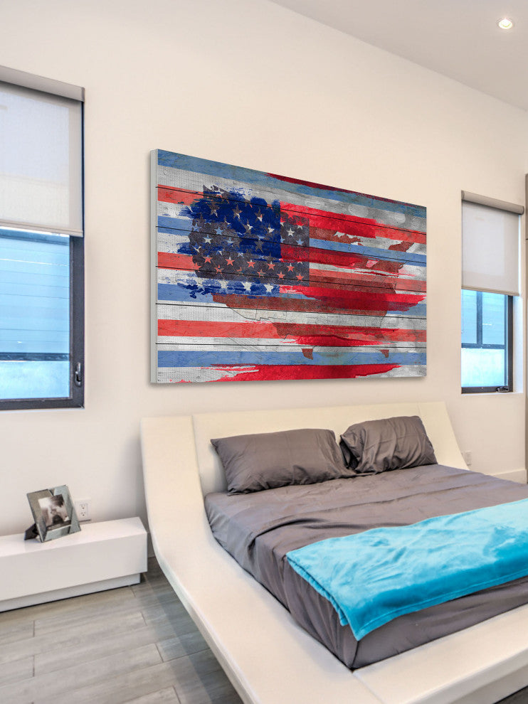 "United States" Print on White Wood, 36"x24"