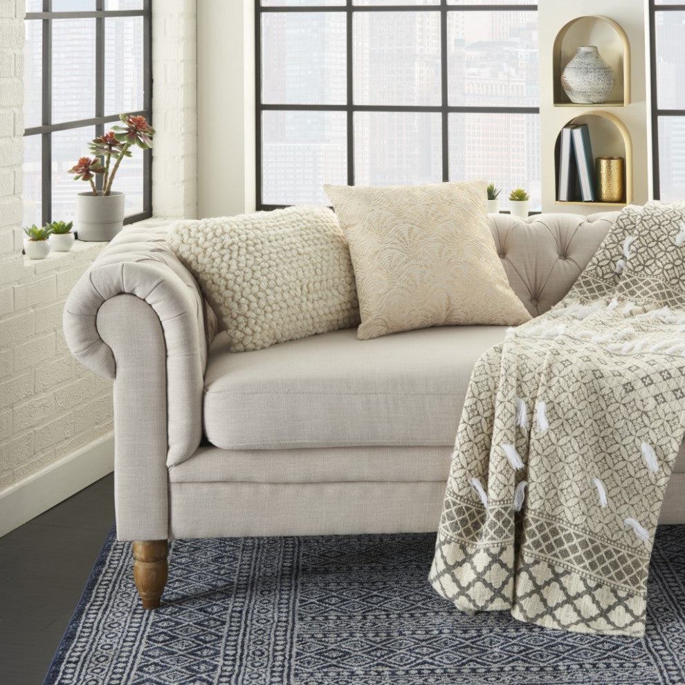Contemporary Handcrafted Ivory Gold Accent Throw Pillow