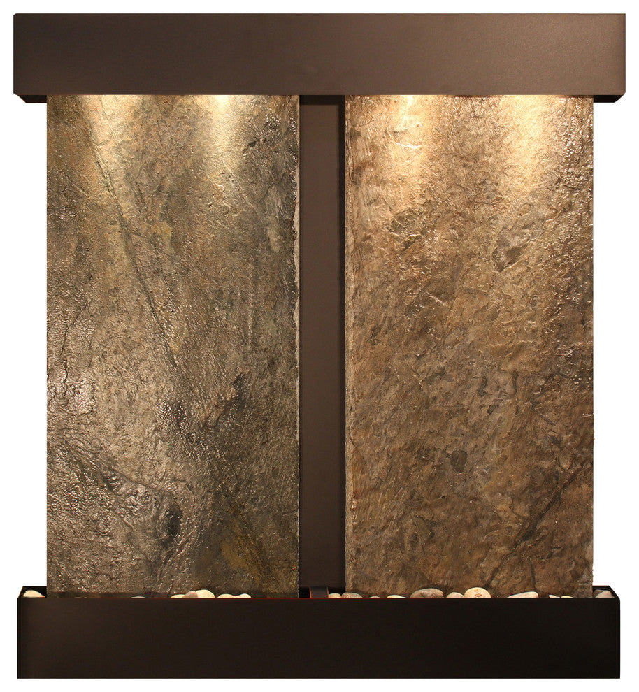 Aspen Falls Water Fountain, Natural Green Slate, Blackened Copper, Square