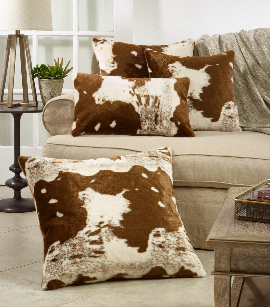 Urban Faux Cowhide Throw Pillow, Brown, 18", Down Filled