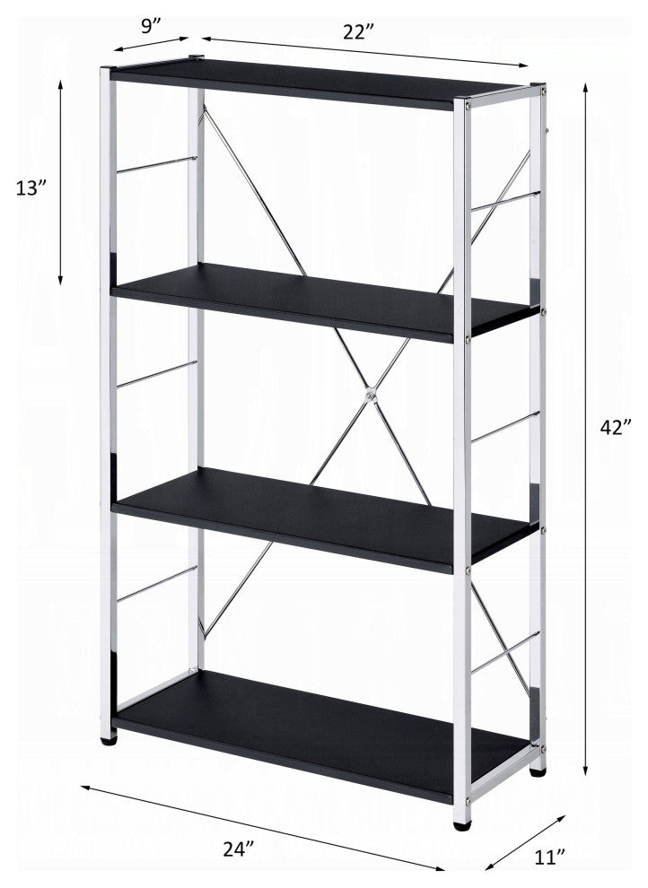 Tennos Bookshelf in Black & Chrome Finish
