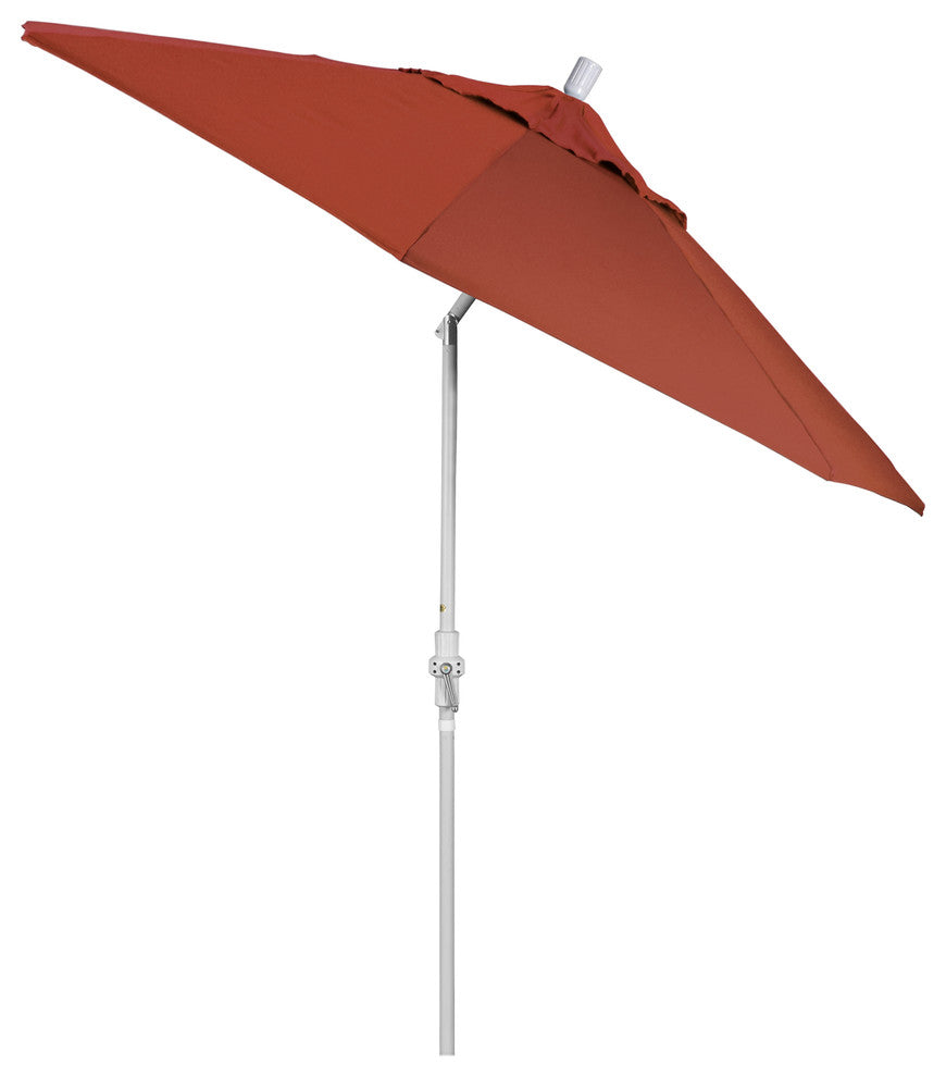 9' Matted White Collar Tilt Crank Lift Aluminum Umbrella, Sunbrella, Terracotta