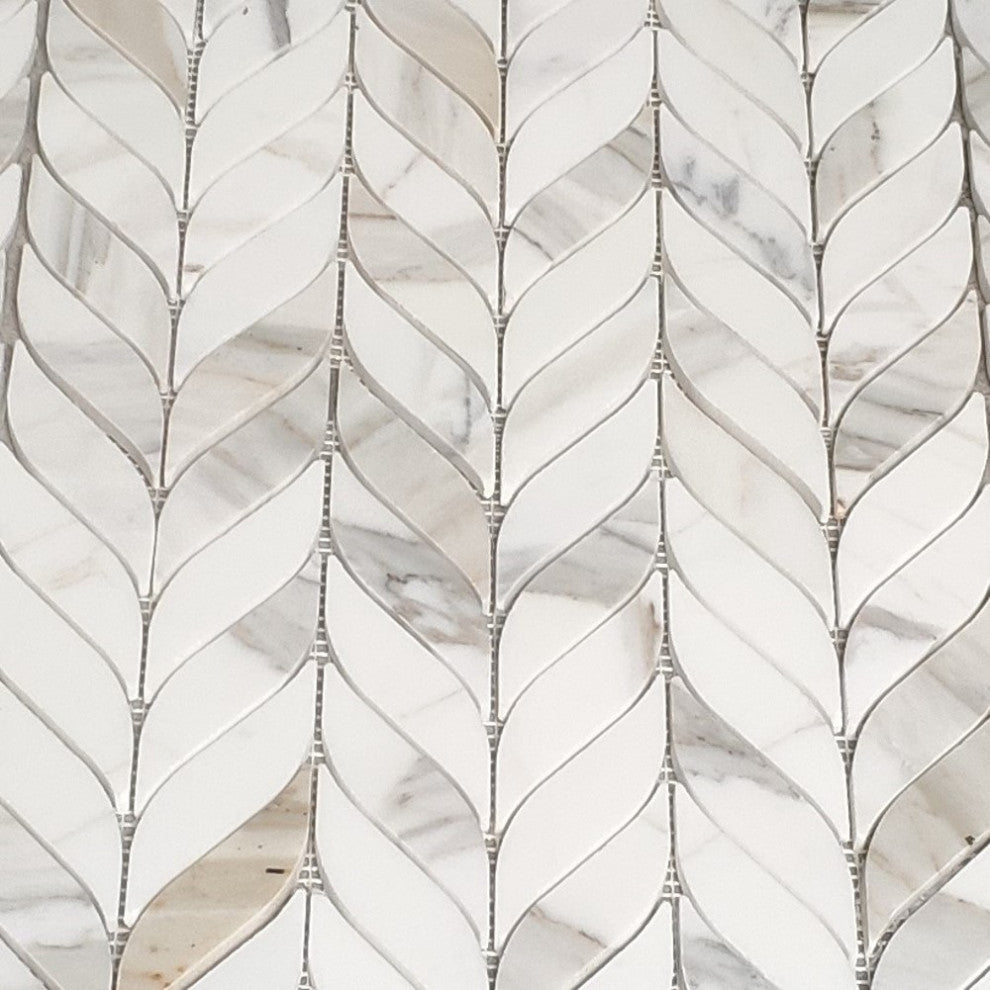 Calacatta Gold Marble Leaf Feather Mosaic Wall Floor Tile Polished, 1 sheet