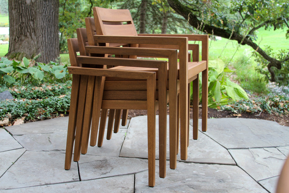 5-Piece Eucalyptus and Ivory Composite Dining Set With Stacking Chairs