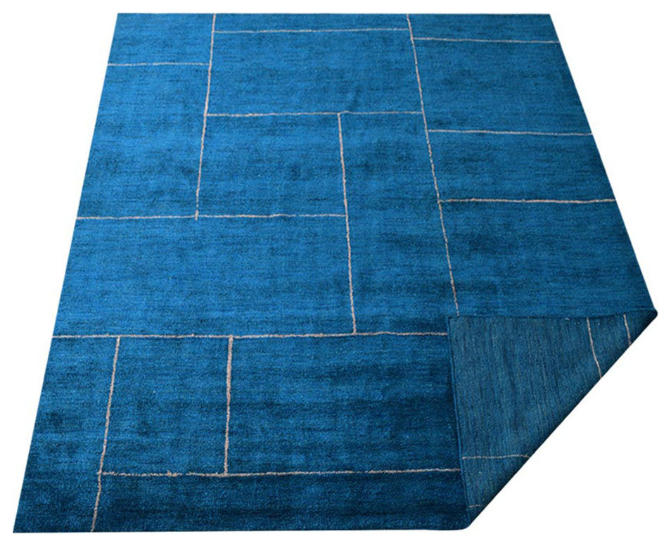 HAND KNOTTED LOOM SILK ECO-FRIENDLY AREA RUGS-Rectangle,Blue Beige,Geometric