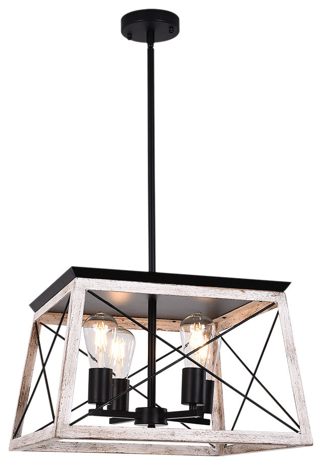 4-Light Square Kitchen Island Rustic Chandeliers, White