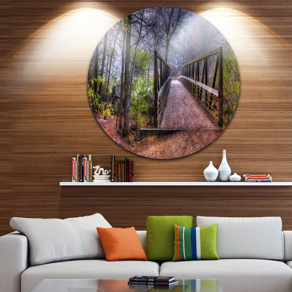 Beautiful Bridge Over Creek, Landscape Photo Round Wall Art, 11"