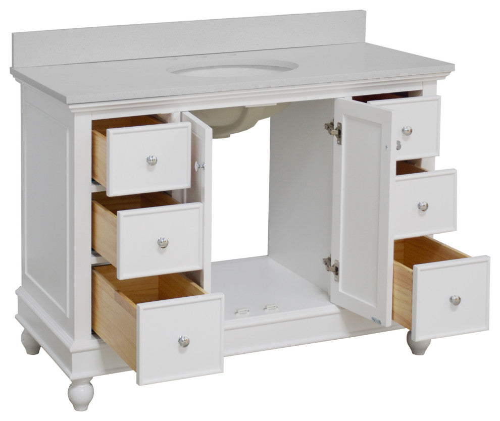 Bella 48" Bathroom Vanity, White, Quartz