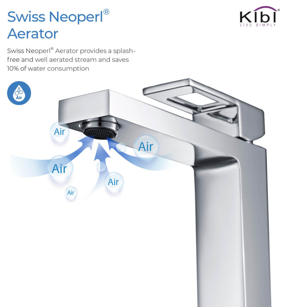 Cubic Single Handle Vessel Sink Faucet KBF1003, Chrome, W/ Drain