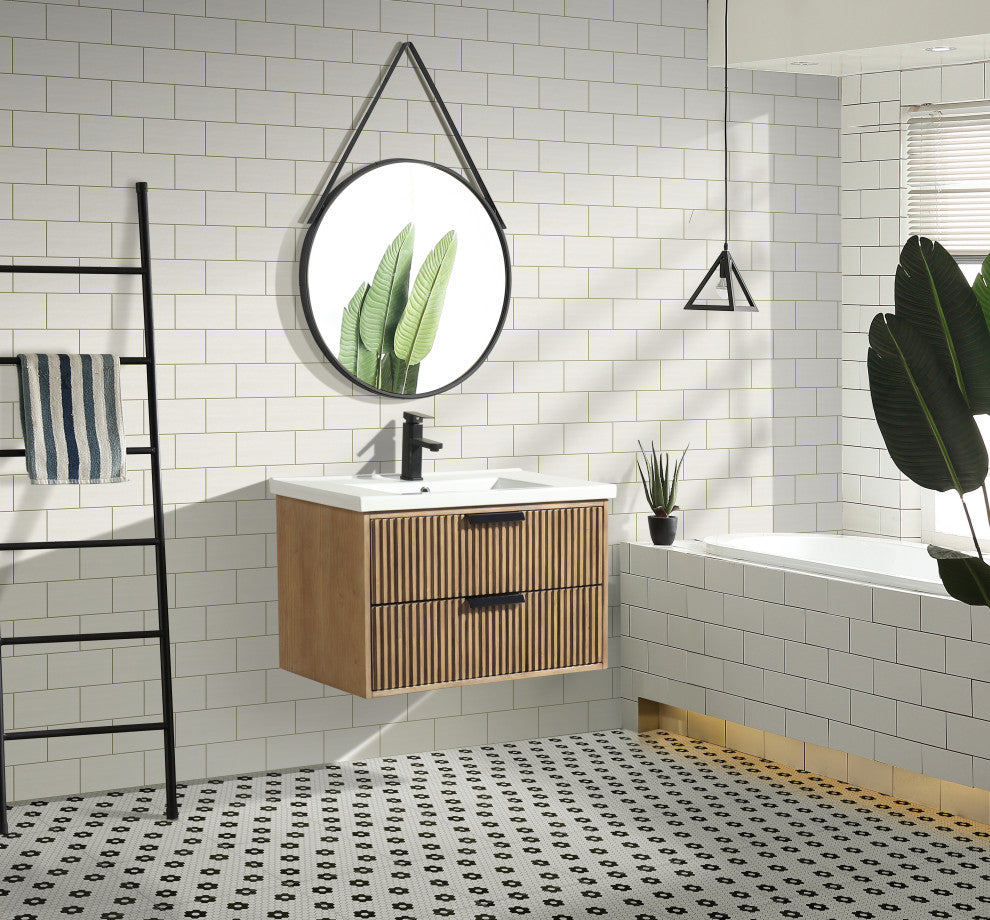 Ari Kitchen and Bath San Diego Bath Vanity, Weathered Fir, 30", Floating