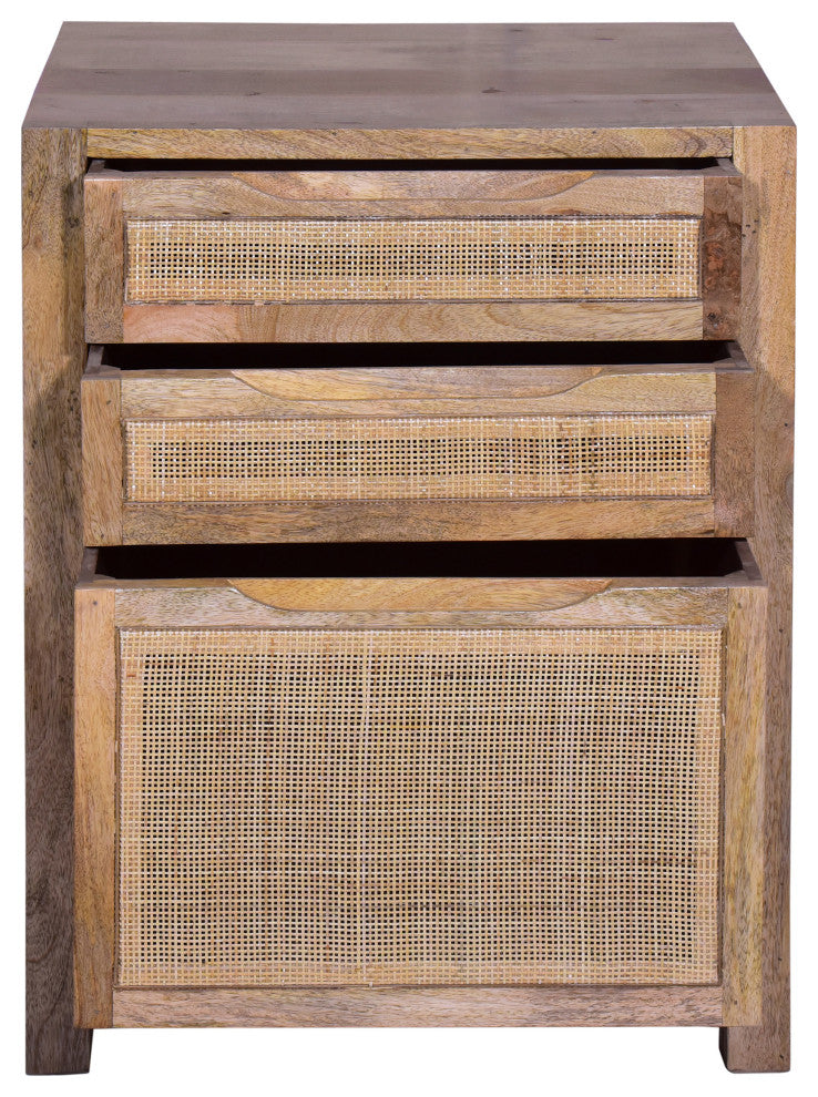 Benzara UPT-272544 Cottage Mango Wood Storage Cabinet Table, 3 Drawers, Brown
