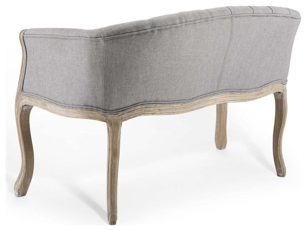 French Vintage Loveseat Sofa, Fabric, Wood, Gray, Modern, Lounge