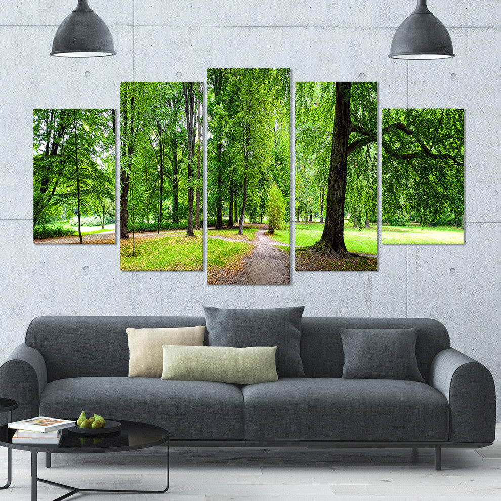 Park in Autumn Panorama, Landscape Canvas Art Print, 60"x32", 5 Panels