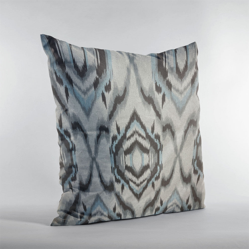 Plutus Ikat Dream Blue, Black, Cream Handmade Luxury Pillow, 16"x16"