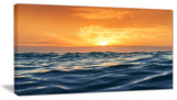"Blue Waves Dancing At Yellow Sunset" Beach Canvas Wall Art, 1 Panel, 60"x28"